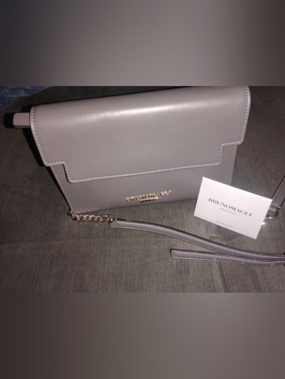 Bruno Magli Mauve-Taupe Leather Crossbody with Gold Chain
